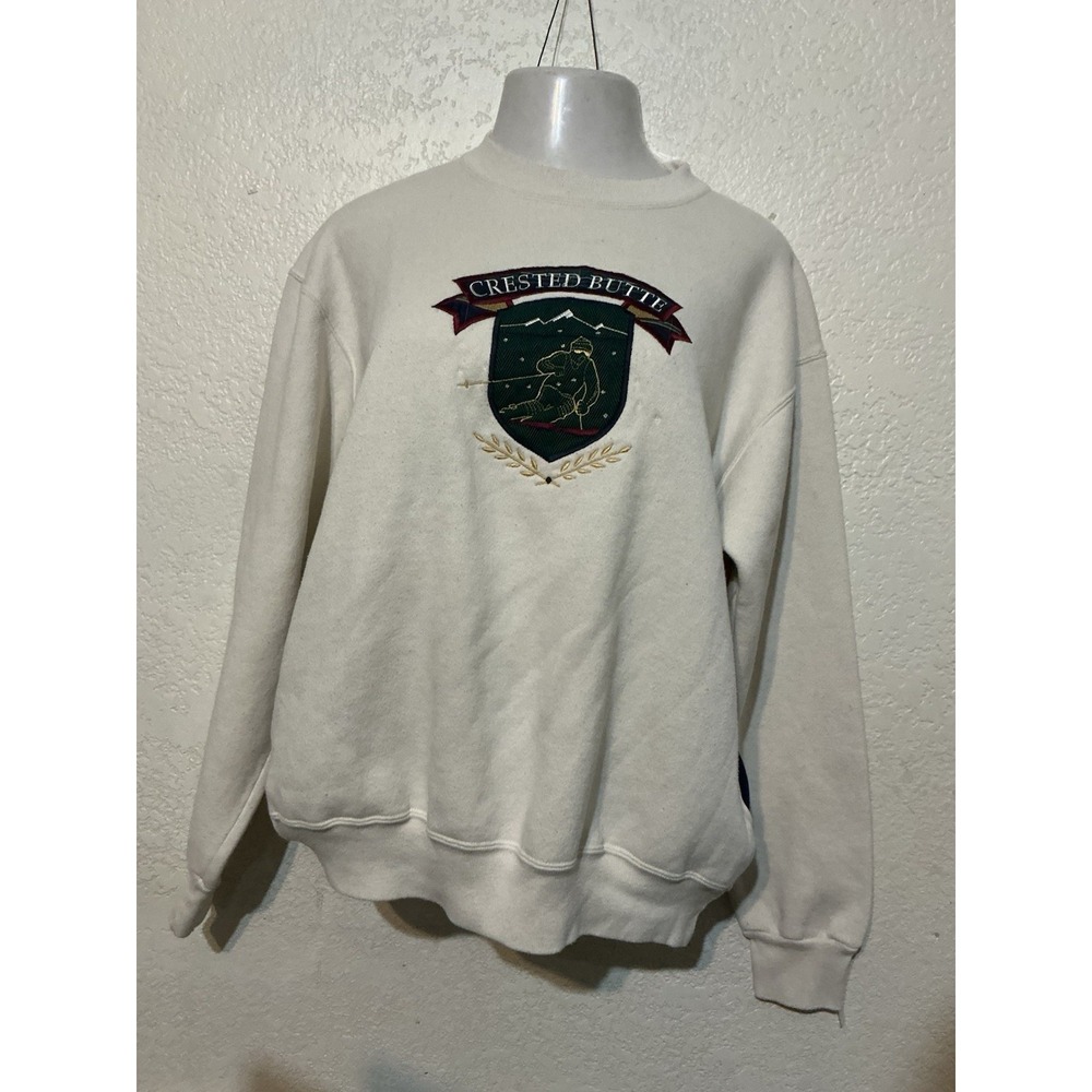 Taurus Sportswear Ski Sweatshirt Mens XL White Crested Butte USA Embroidered